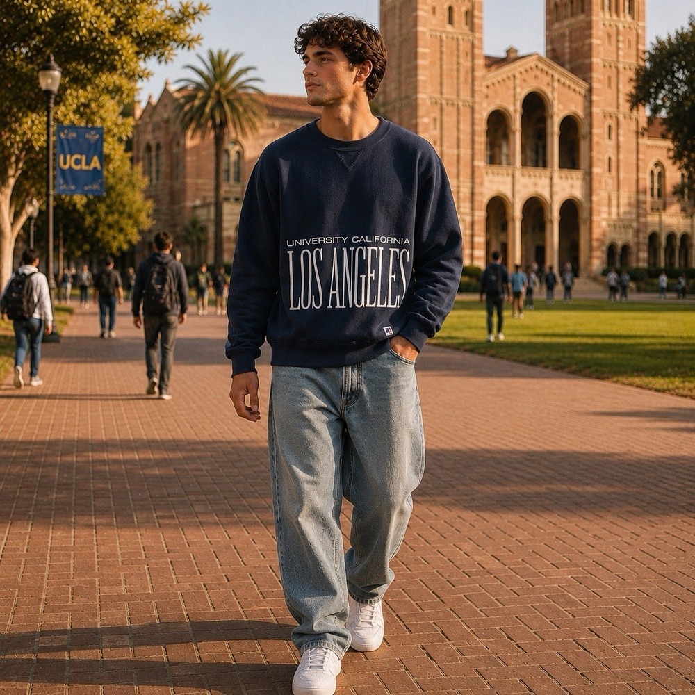 Vintage Russell Athletic UCLA Spell Out Crewneck Sweatshirt Size M USA 90s Navy - Picture 1 of 13